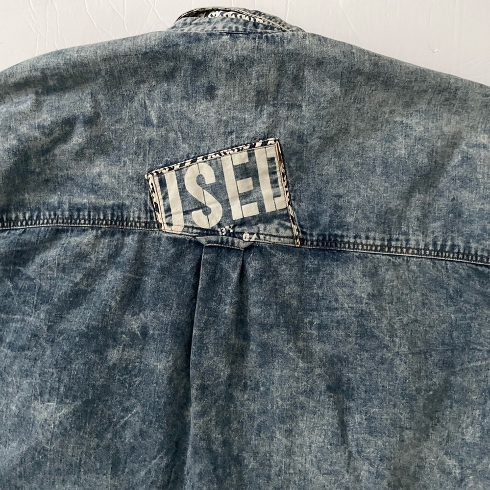 Get Used by Elie Vintage Destroyed Denim Acid wash Shacket jacket l oversized - Picture 5 of 10